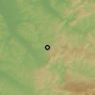 Shaded relief of the 52 km around Stamnica, drawn from the GMTED2010 grid