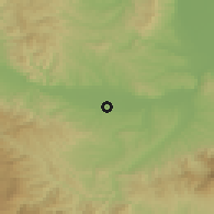 Shaded relief of the 52 km around Stopanja, drawn from the GMTED2010 grid