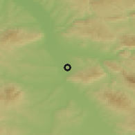 Shaded relief of the 52 km around Belotinac, drawn from the GMTED2010 grid