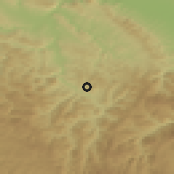 Shaded relief of the 52 km around Šume, drawn from the GMTED2010 grid