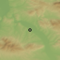 Shaded relief of the 52 km around Trnjane, drawn from the GMTED2010 grid