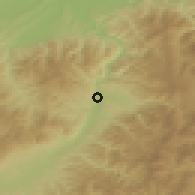 Shaded relief of the 52 km around Vladičin Han, drawn from the GMTED2010 grid
