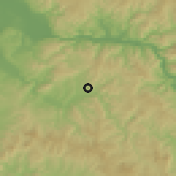 Shaded relief of the 52 km around Voluja, drawn from the GMTED2010 grid