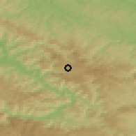 Shaded relief of the 52 km around Vrelo, drawn from the GMTED2010 grid
