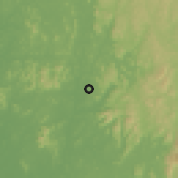 Shaded relief of the 60 km around Moriba, drawn from the GMTED2010 grid