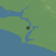 Shaded relief of the 60 km around Bonthe, drawn from the GMTED2010 grid