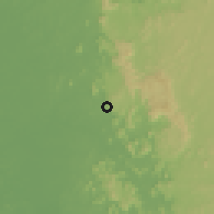 Shaded relief of the 60 km around Yele, drawn from the GMTED2010 grid