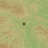 Shaded relief of the 50 km around Kojatice, drawn from the GMTED2010 grid