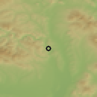 Shaded relief of the 50 km around Kysak, drawn from the GMTED2010 grid