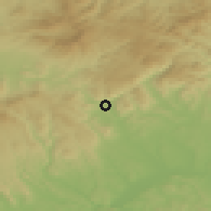 Shaded relief of the 50 km around Mýtna, drawn from the GMTED2010 grid