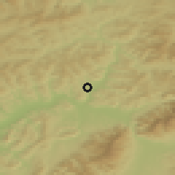 Shaded relief of the 50 km around Rudina, drawn from the GMTED2010 grid