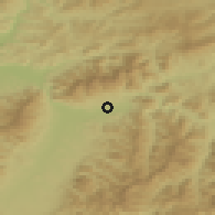 Shaded relief of the 50 km around Turany, drawn from the GMTED2010 grid