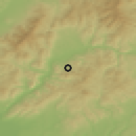 Shaded relief of the 50 km around Vyhne, drawn from the GMTED2010 grid