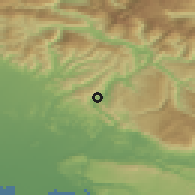 Shaded relief of the 51 km around Anhovo, drawn from the GMTED2010 grid