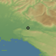 Shaded relief of the 51 km around Bilje, drawn from the GMTED2010 grid