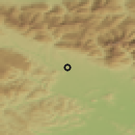 Shaded relief of the 51 km around Kokrica, drawn from the GMTED2010 grid