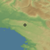 Shaded relief of the 51 km around Komen, drawn from the GMTED2010 grid