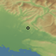 Shaded relief of the 51 km around Kozana, drawn from the GMTED2010 grid