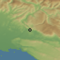 Shaded relief of the 51 km around Kromberk, drawn from the GMTED2010 grid