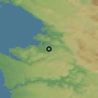 Shaded relief of the 51 km around Bonini, drawn from the GMTED2010 grid