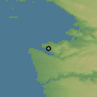 Shaded relief of the 51 km around Lucija, drawn from the GMTED2010 grid