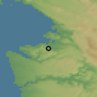 Shaded relief of the 51 km around Bošamarin, drawn from the GMTED2010 grid