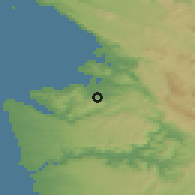 Shaded relief of the 51 km around Manžan, drawn from the GMTED2010 grid