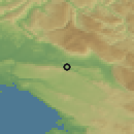 Shaded relief of the 51 km around Branik, drawn from the GMTED2010 grid