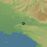 Shaded relief of the 51 km around Miren, drawn from the GMTED2010 grid