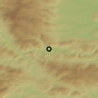 Shaded relief of the 51 km around Muta, drawn from the GMTED2010 grid