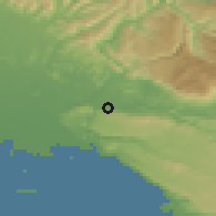 Shaded relief of the 51 km around Orehovlje, drawn from the GMTED2010 grid