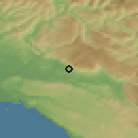 Shaded relief of the 51 km around Osek, drawn from the GMTED2010 grid
