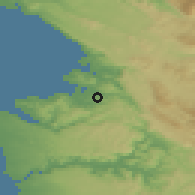 Shaded relief of the 51 km around Pobegi, drawn from the GMTED2010 grid