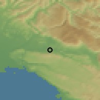 Shaded relief of the 51 km around Prvačina, drawn from the GMTED2010 grid