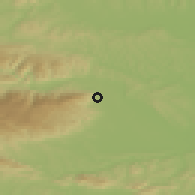 Shaded relief of the 51 km around Razvanje, drawn from the GMTED2010 grid