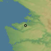 Shaded relief of the 51 km around Šalara, drawn from the GMTED2010 grid