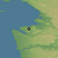 Shaded relief of the 51 km around Šared, drawn from the GMTED2010 grid