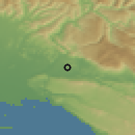 Shaded relief of the 51 km around Šempeter, drawn from the GMTED2010 grid