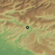 Shaded relief of the 51 km around Volče, drawn from the GMTED2010 grid