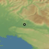 Shaded relief of the 51 km around Volčja Draga, drawn from the GMTED2010 grid