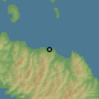 Shaded relief of the 60 km around Kirakira, drawn from the GMTED2010 grid