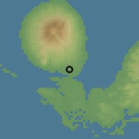 Shaded relief of the 60 km around Ringgi, drawn from the GMTED2010 grid