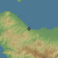 Shaded relief of the 60 km around Tanaghai, drawn from the GMTED2010 grid