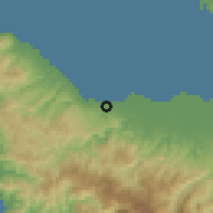 Shaded relief of the 60 km around Honiara, drawn from the GMTED2010 grid