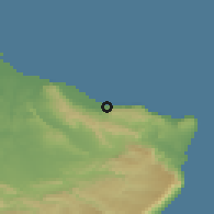 Shaded relief of the 60 km around Bereeda, drawn from the GMTED2010 grid