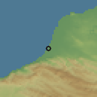 Shaded relief of the 60 km around Geesaley, drawn from the GMTED2010 grid