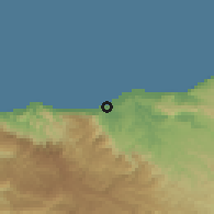 Shaded relief of the 60 km around Qandala, drawn from the GMTED2010 grid