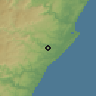 Shaded relief of the 56 km around Inyala, drawn from the GMTED2010 grid