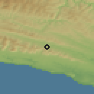 Shaded relief of the 55 km around Kareedouw, drawn from the GMTED2010 grid