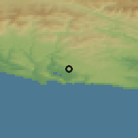 Shaded relief of the 55 km around Knysna, drawn from the GMTED2010 grid